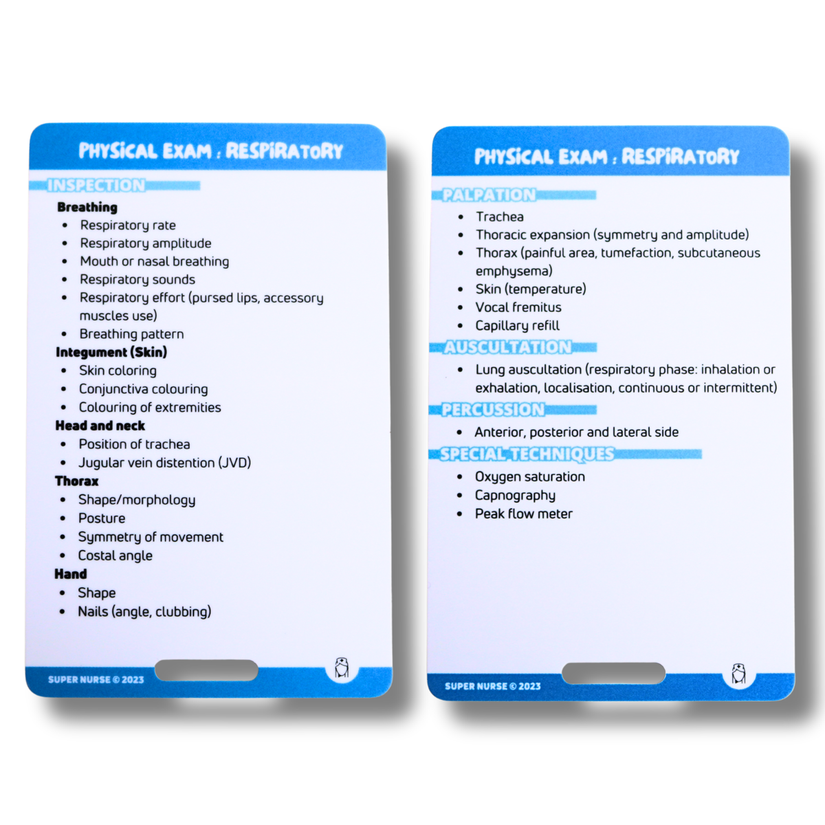 EN Reference card - Physical exam - respiratory – Super Nurse
