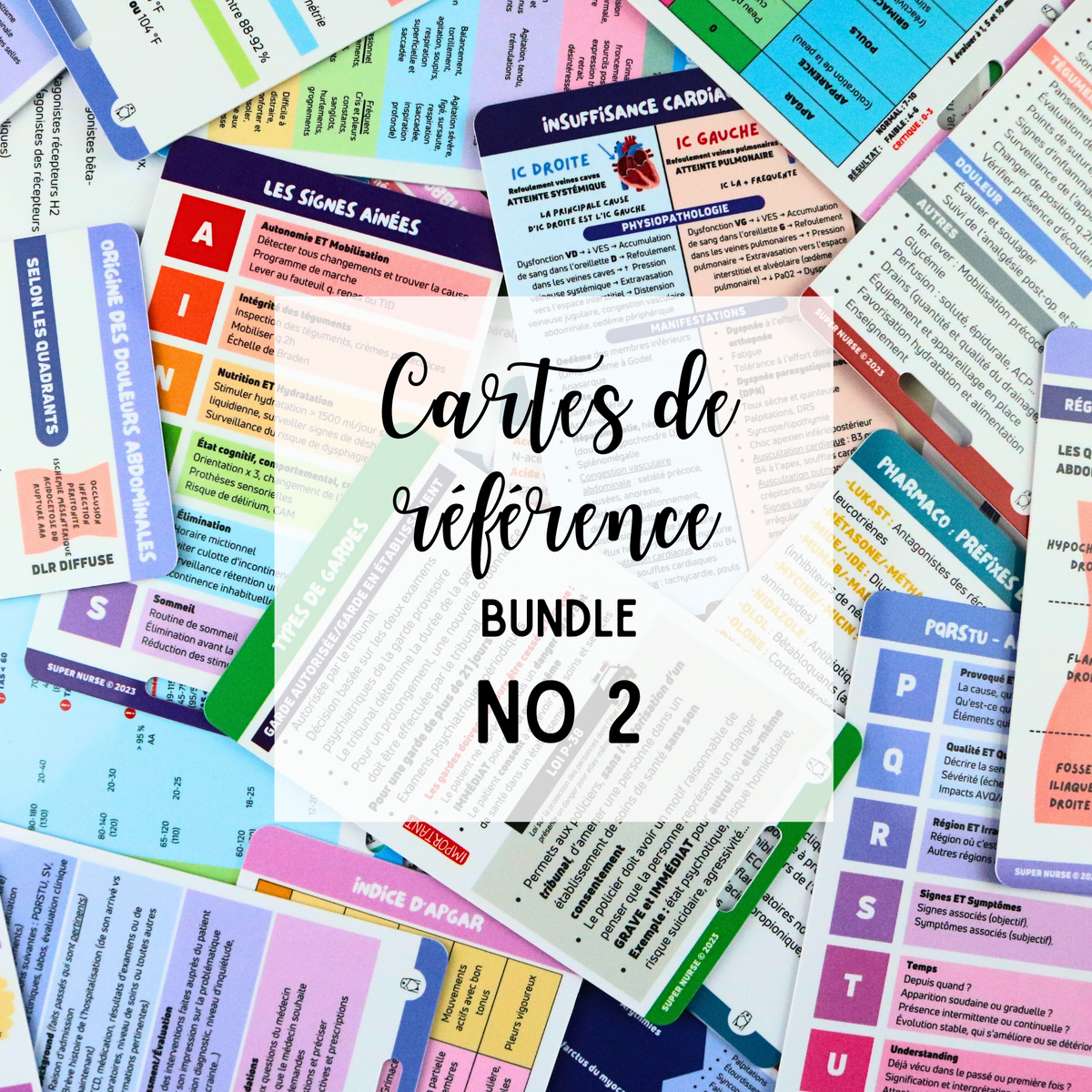 Lot de 18 cartes de référence – Pour infirmières & étudiants – Super Nurse